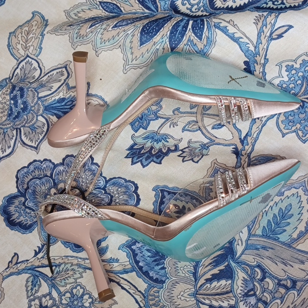 Blue by Betsey Johnson Dora Satin Rhinestone Slingback Dress Pumps SZ 11 New - Picture 13 of 15